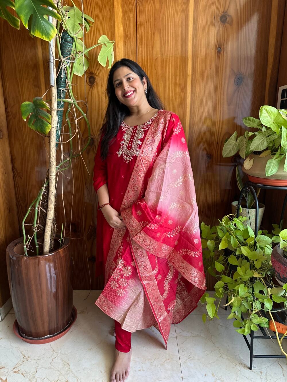 Vichitra Silk Suit with Banarasi Dupatta & Handwork - Image 4