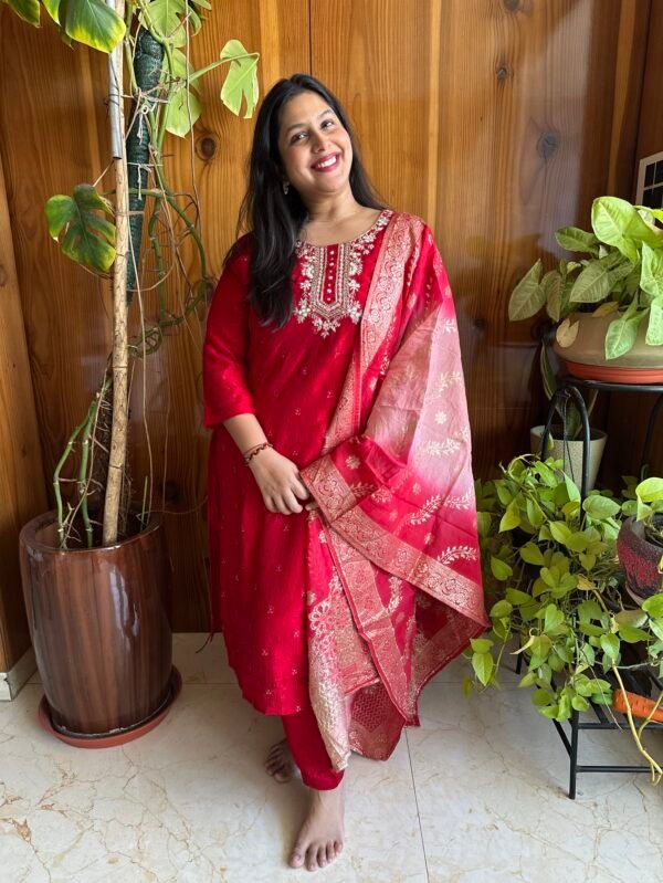 Vichitra Silk Suit with Banarasi Dupatta & Handwork - L