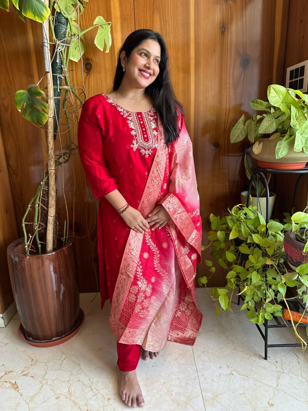 Vichitra Silk Suit with Banarasi Dupatta & Handwork - Image 3