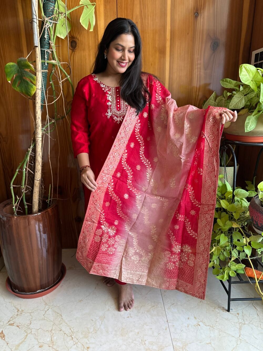 Vichitra Silk Suit with Banarasi Dupatta & Handwork - Image 2