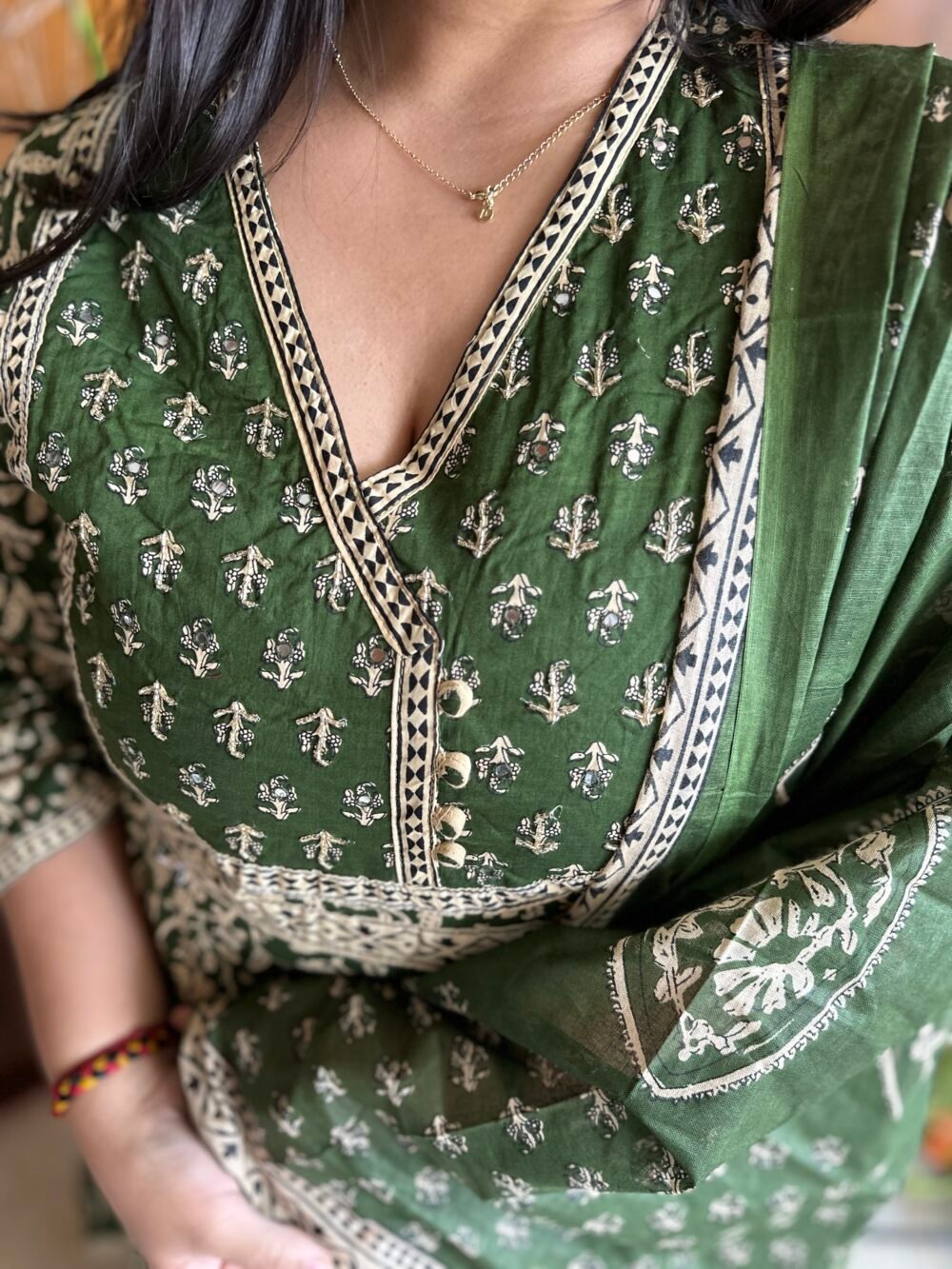 A-line kalamkari print cotton set with printed dupatta - Image 5