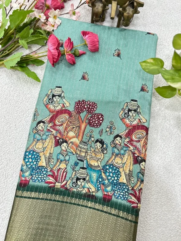 Dola silk saree with Zari lines - Green
