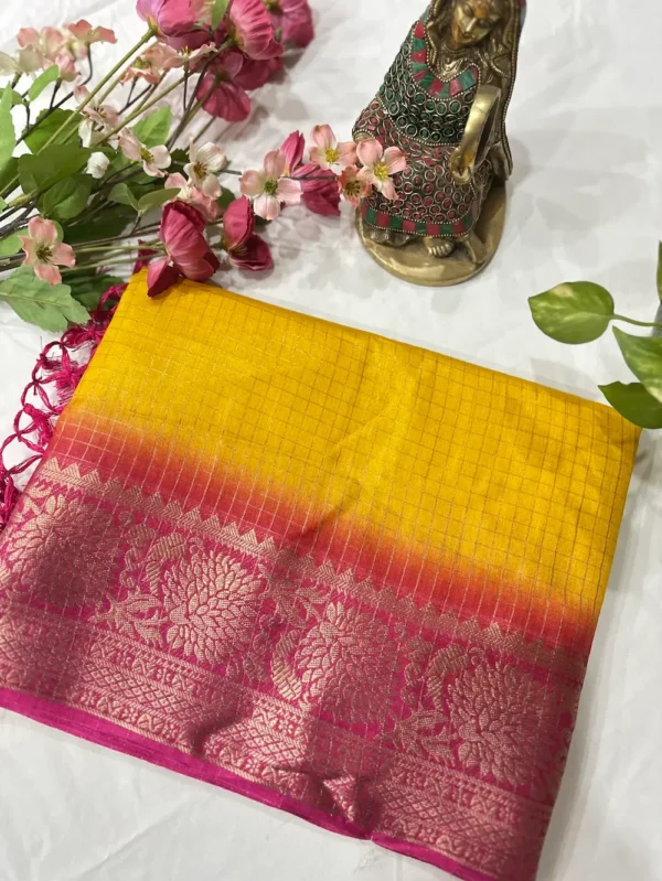 Dola Checks Saree - Yellow