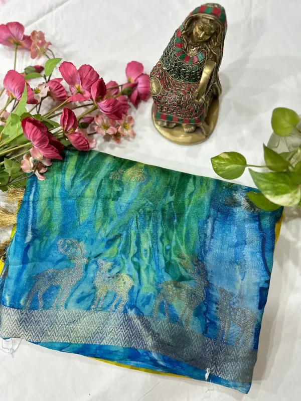 Prism print Linen Dola Silk Mix saree - Green