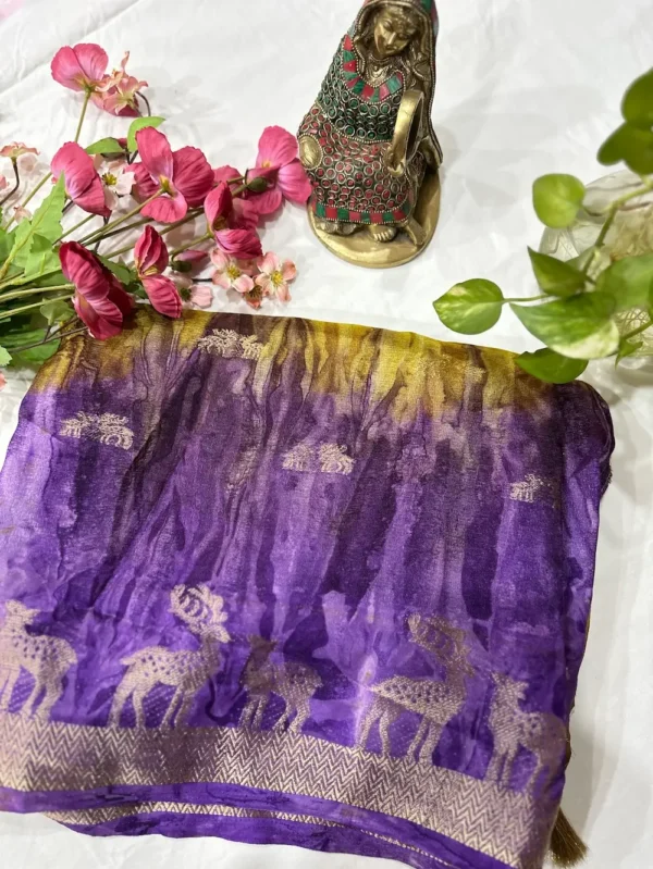 Prism print Linen Dola Silk Mix saree - Purple