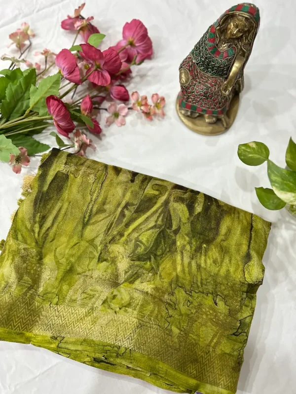 Prism print Linen Dola Silk Mix saree - Yellow